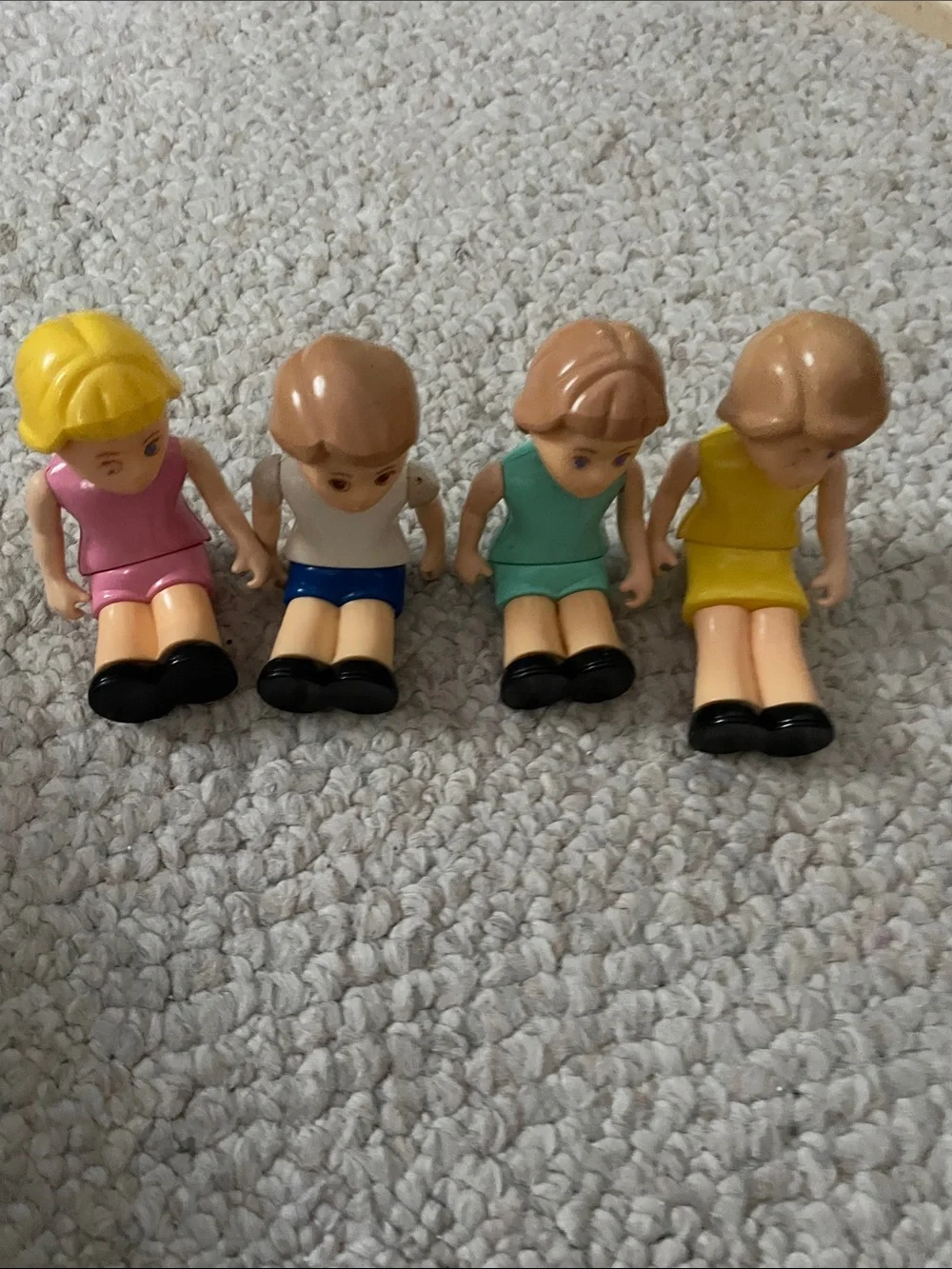 Vintage possible Assorted Kids Doll Figures - Pink, White, Teal, Yellow